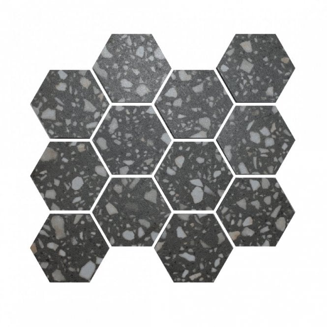 7.3cm Hex Terrazzo Dark Grey 26cm x 27.8cm Wall & Floor Tile