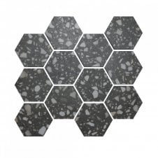 7.3cm Hex Terrazzo Dark Grey 26cm x 27.8cm Wall & Floor Tile