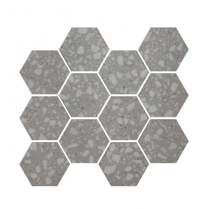7.3cm Hex Terrazzo Light Grey 26cm x 27.8cm Wall & Floor Tile