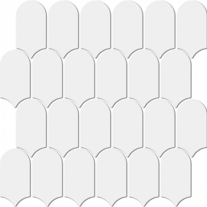 Arcs Plain Glossy White 29.7cm x 28.8cm Mosaic Tile