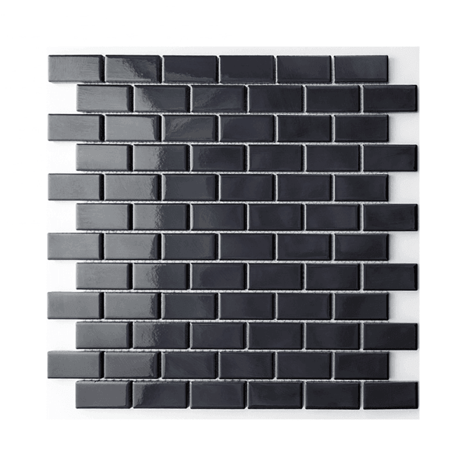 Brick Black Glossy (2.3cmx4.8cm) 30cm x 30cm Mosaic Wall & Floor Tile