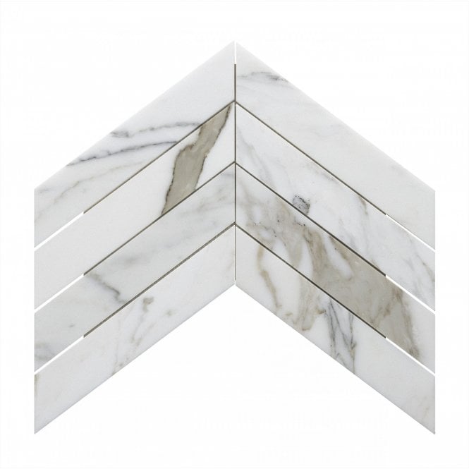 Chevron Calacatta Gold Honed & Polished (6.4cm x 26.7cm) 43.1x26.2 Mosaic Tile