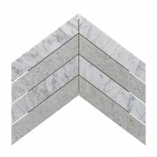Chevron Carrara White & Forest Green (6.4cm x 26.7cm) 43.1x26.2 Mosaic Tile