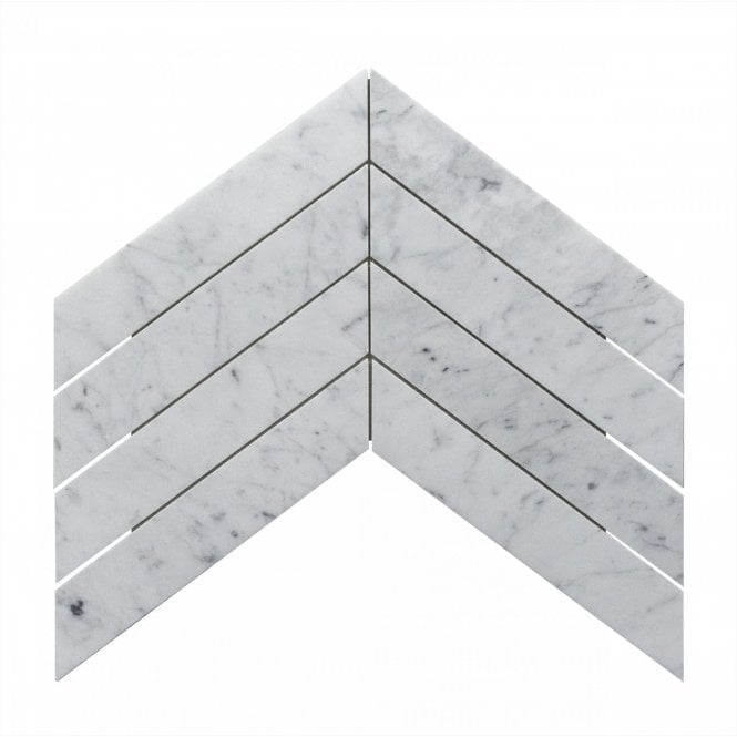 Chevron Carrara White Honed & Polished (6.4cm x 26.7cm) 43.1x26.2 Mosaic Tile