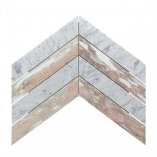Chevron Carrara White & Norwegian Rose (6.4cm x 26.7cm) 43.1x26.2 Mosaic Tile