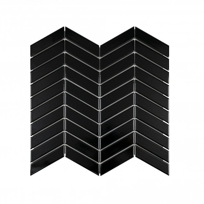 Chevron Glossy Black (2.3cm x 8.5cm) 28.85cm x 30.25cm Wall & Floor Tile