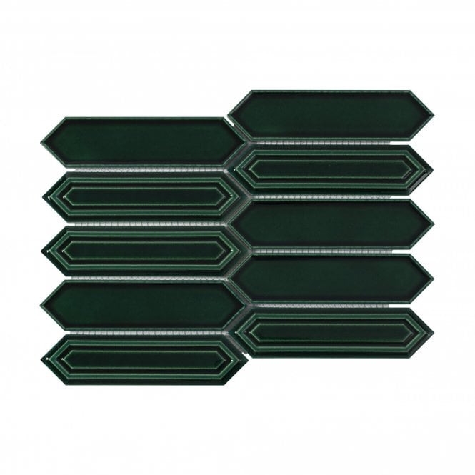 Crystal Picket Bottle Green (4.8cm x 19.8cm) 25.5cm x 35.3cm Mosaic Tile