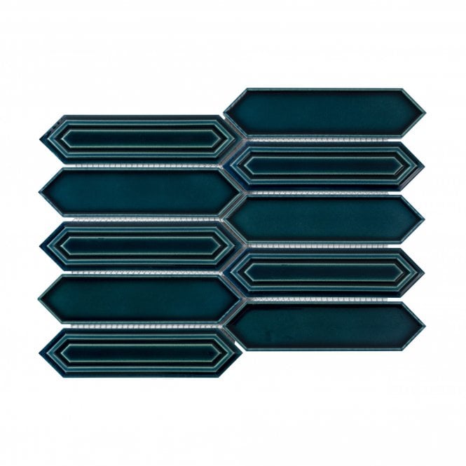 Crystal Picket Peacock Blue (4.8cm x 19.8cm) 25.5cm x 35.3cm Mosaic Tile