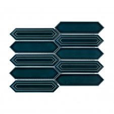 Crystal Picket Peacock Blue (4.8cm x 19.8cm) 25.5cm x 35.3cm Mosaic Tile