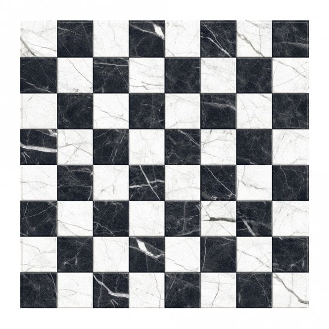 Design Darwin Black and White Marble-Effect Anti-Slip 40cm x 40cm Wall and Floor Tile
