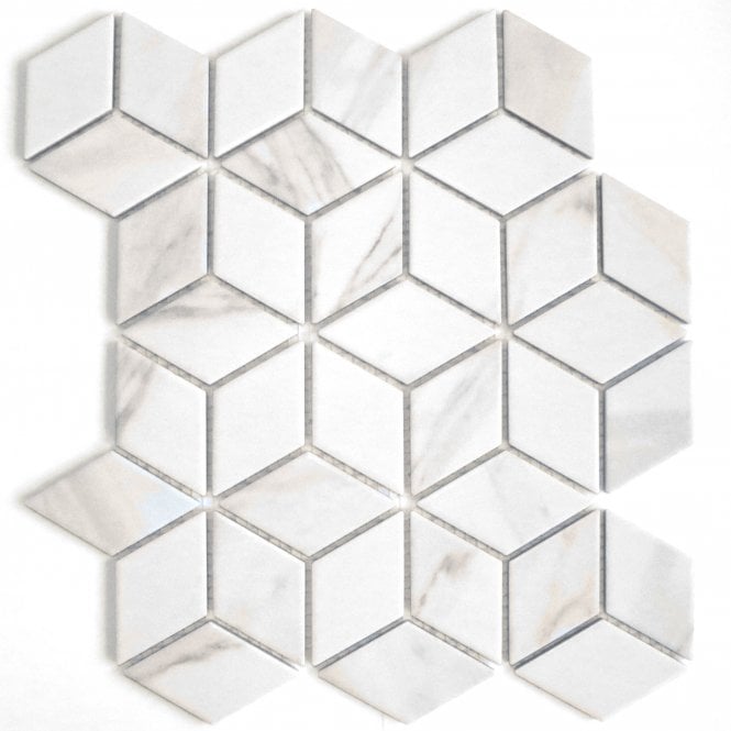 Diamond 3D Calacatta (4.8cm x 4.8cm) 26.6cm x 30.5cm Mosaic Tile