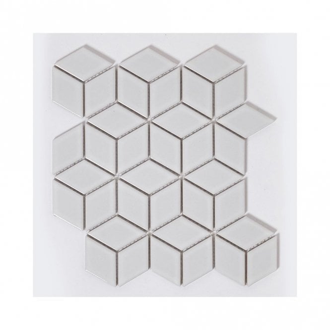 Diamond 3D White Glossy (4.8cm x 4.8cm) 26.6cm x 30.5cm Mosaic Tile