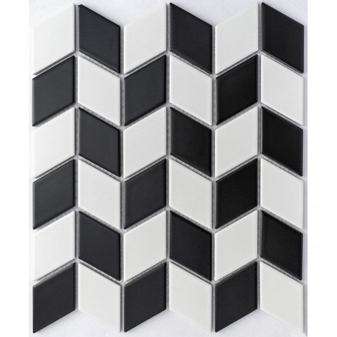 Diamond Leaf White & Black Matt (4.8cm x 4.8cm) 26.6cm x 30.75cm Mosaic Tile