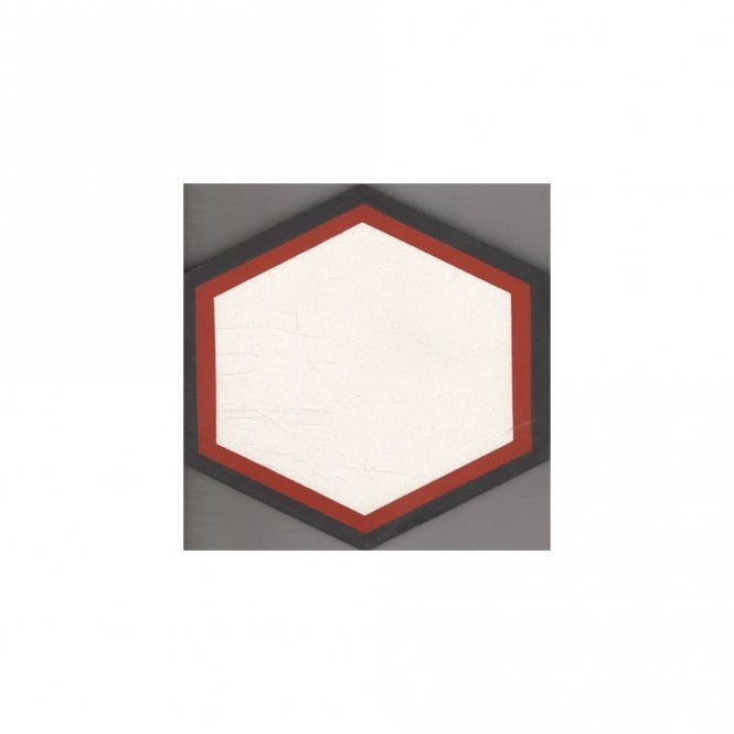 Encaustic Vintage Cement Hex 1 - Black - Red - White 20cm x 20cm Wall & Floor Tile