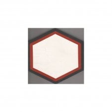 Vintage Cement Hex 1 - Black - Red - White 20cm x 20cm Wall & Floor Tile