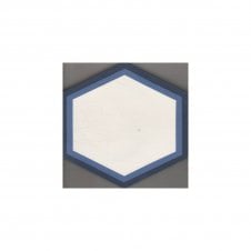 Vintage Cement Hex 2 - D Blue - Blue - White 20cm x 20cm Wall & Floor Tile