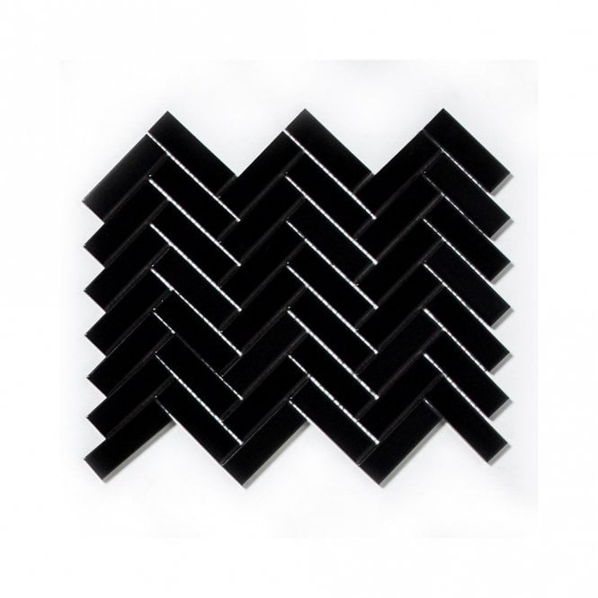 Herringbone Black Matte (2.3cm x 7.3cm) 24.7cm x 31.8cm Mosaic Tile