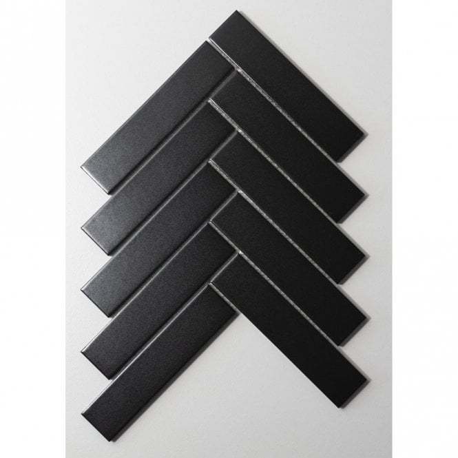 Herringbone Black Matte (3.2cm x 14.5cm) 20.9cm x 24.7cm Mosaic Tile