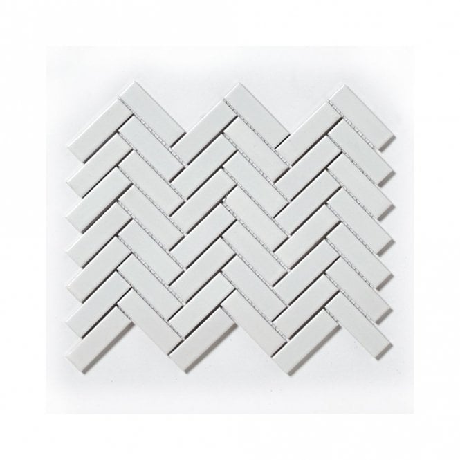 Herringbone Glossy & Matte White (2.3cm x 7.3cm) 24.7cm x 31.8cm Mosaic Tile