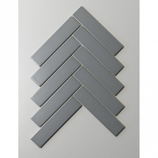 Herringbone L. Grey Matte (3.2cm x 14.5cm) 20.9cm x 24.7cm Mosaic Tile