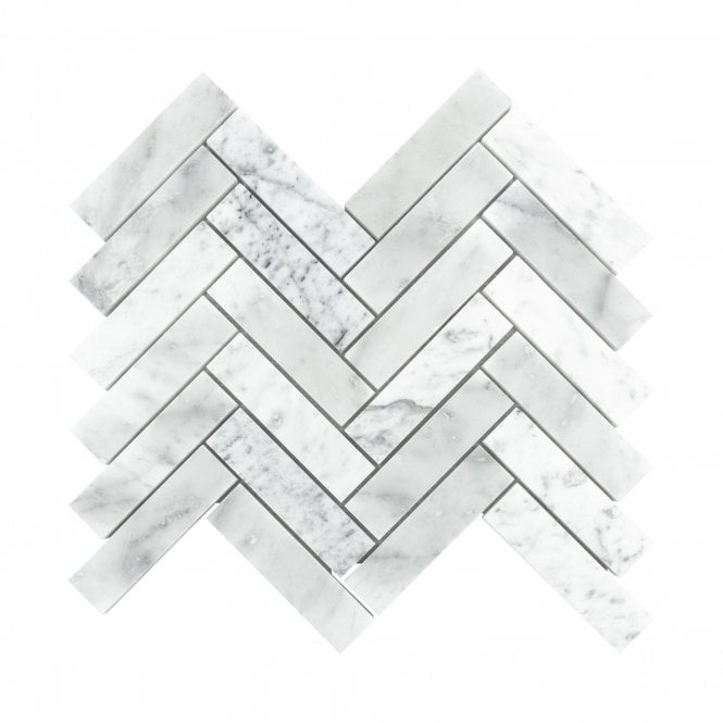 Herringbone Mosaic Bianco v Di Carrara Honed 22.7cm x 28.1cm Mosaic Tile