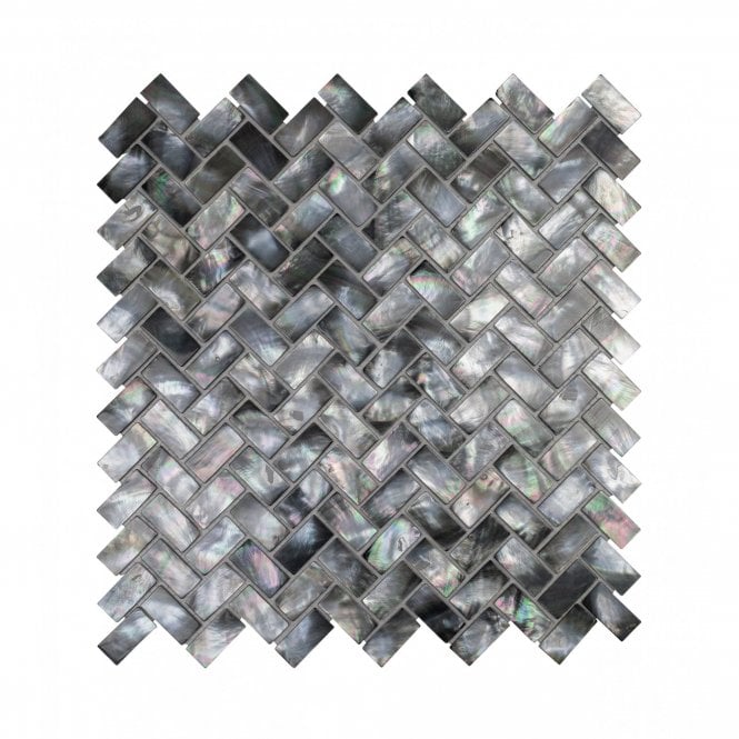 Herringbone Mother Of Pearl Black (1.5x3) 27cm x 28cm Mosaic Tile