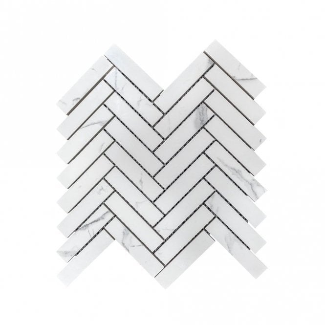 Herringbone Q-Calacata 20 Grey Vein 28cm x 33cm Mosaic Tile