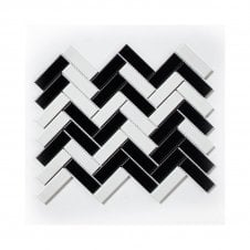 Herringbone White & Black Matte (2.3cm x 7.3cm) 24.7cm x 31.8cm Mosaic Tile