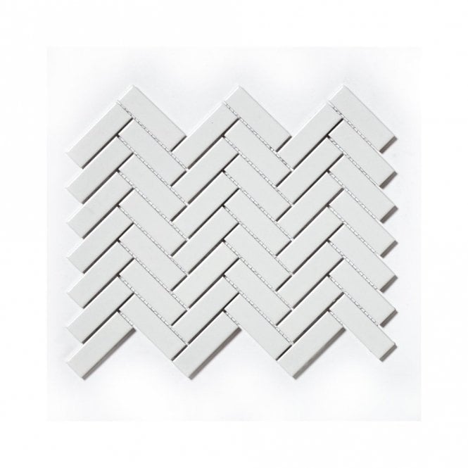 Herringbone White Glossy (2.3cm x 7.3cm) 24.7cm x 31.8cm Mosaic Tile
