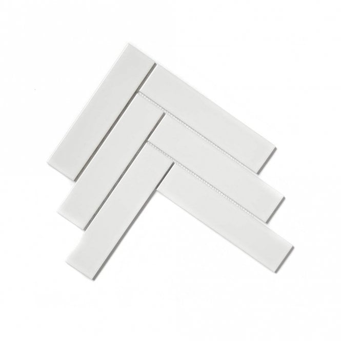 Herringbone White Glossy (4.5cm x 19.5cm) 20.4cm x 28cm Mosaic Tile