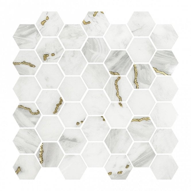 Hex Mosaic Lux Carrara Gold 32.4cm x 33.2cm Mosaic Tile