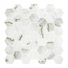 Hex Mosaic Lux Carrara Gold 32.4cm x 33.2cm Mosaic Tile