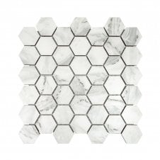 Hex Mosaic Lux Carrara Silver 32.4cm x 33.2cm Mosaic Tile