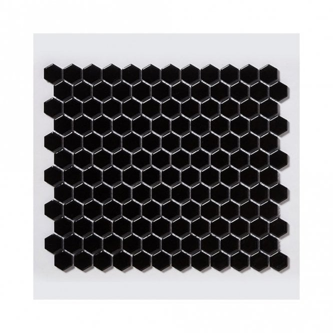 Hexagon Black Glossy (2.3cm x 2.6cm) 26cm x 30cm Mosaic Tile