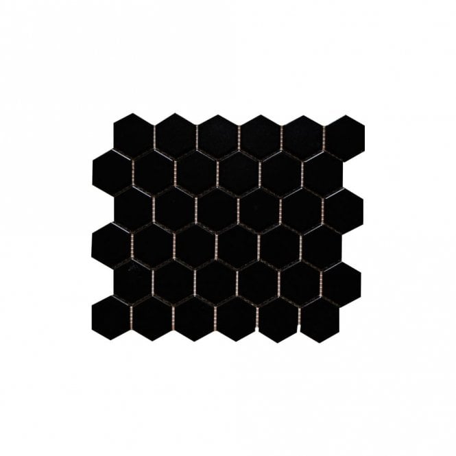 Hexagon Black Glossy (5.1cm x 5.9cm) 28.1cm x 32.5cm Mosaic Tile