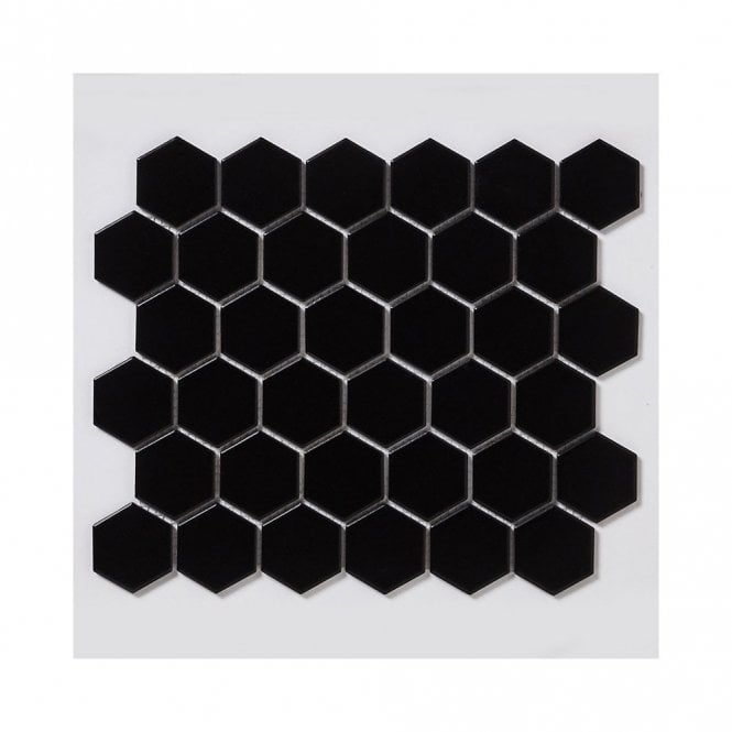 Hexagon Black Matte (5.1cm x 5.9cm) 28.1cm x 32.5cm Mosaic Tile