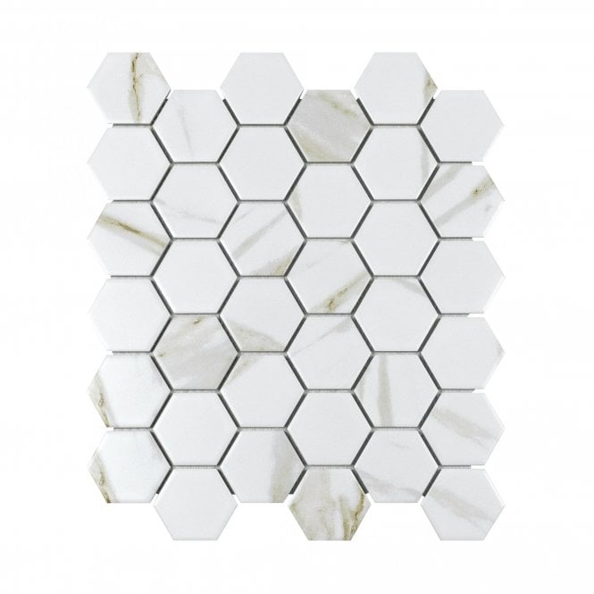 Hexagon Calacatta(5.1cm x 5.9cm) 28.1cm x 32.5cm Mosaic Tile