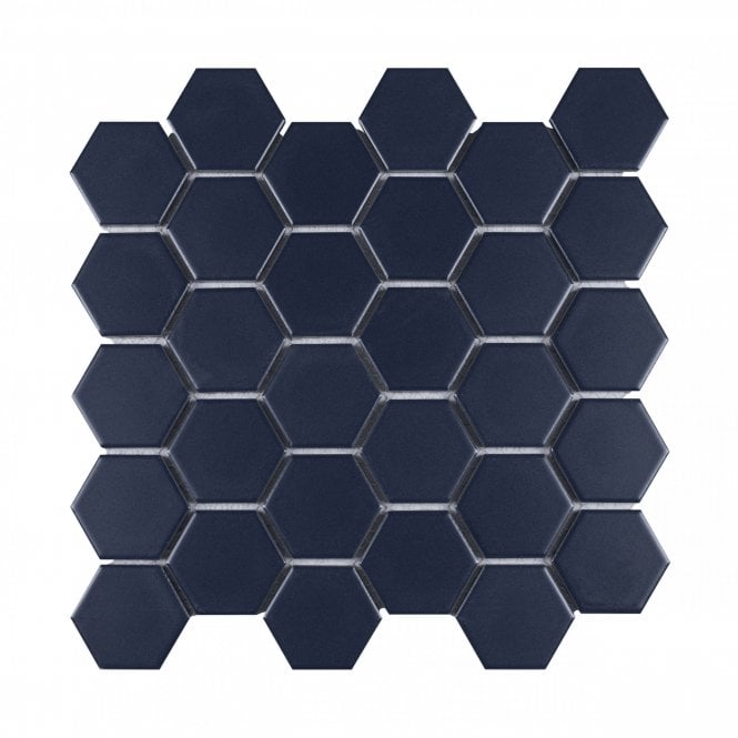 Hexagon Denim Blue (5.1cm x 5.9cm) 27.2cm x 28.2cm HEX PRUSSIAN BLUE Mosaic Tile