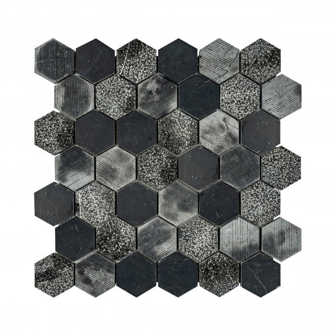 Hexagon Nero Marquina Mix (4.8cm x 4.8cm) 29.8cm x 30.5cm Mosaic Tile