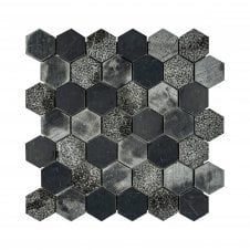 Hexagon Nero Marquina Mix (4.8cm x 4.8cm) 29.8cm x 30.5cm Mosaic Tile
