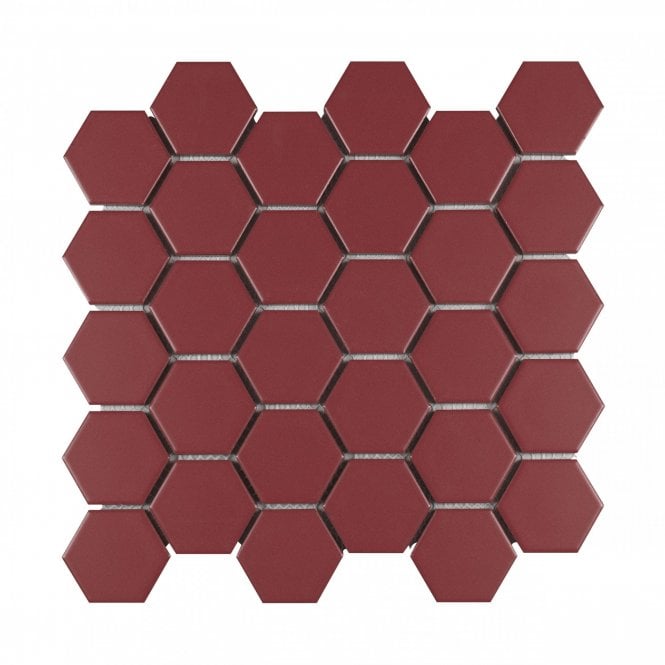 Hexagon Strawberry Red (5.1cm x 5.9cm) 27.2cm x 28.2cm 51MM HEXAGON RED Mosaic Tile