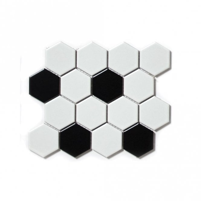 Hexagon White Black Dot (4.8cm x 4.8cm) 21.7cm x 18.7cm Mosaic Tile