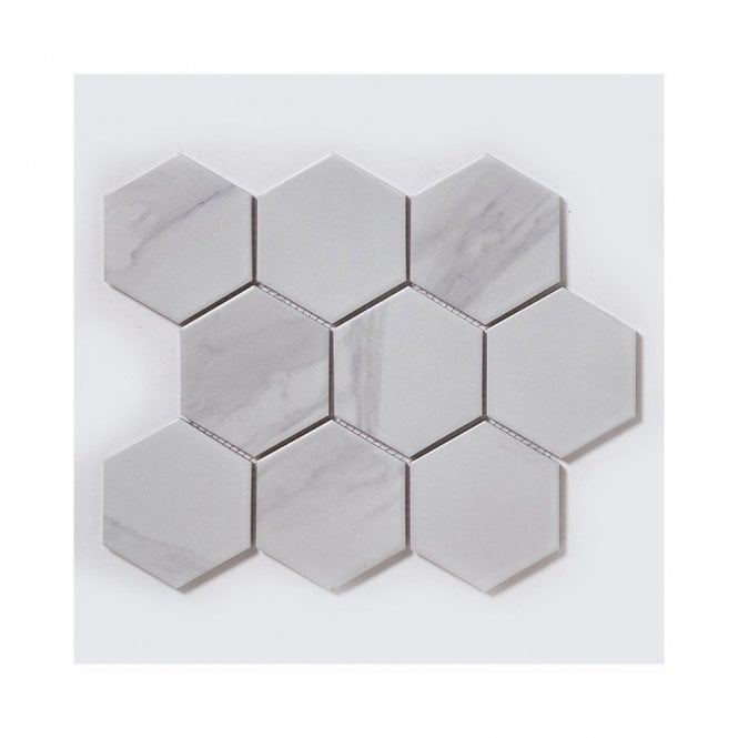 Hexagon XL Statuario (9.5cm x 11cm) 29.55cm x 25.6cm Mosaic Tile