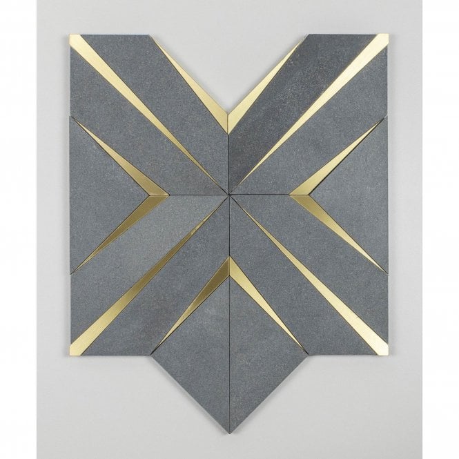 Labrynth Basalt & Gold Brass 30.5cm x 30.5cm Mosaic Tile