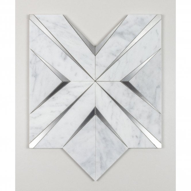 Labrynth Carrara White & Brushed Steel 30.5cm x 30.5cm Mosaic Tile