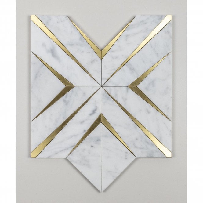 Labrynth Carrara White & Gold Brass 30.5cm x 30.5cm Mosaic Tile