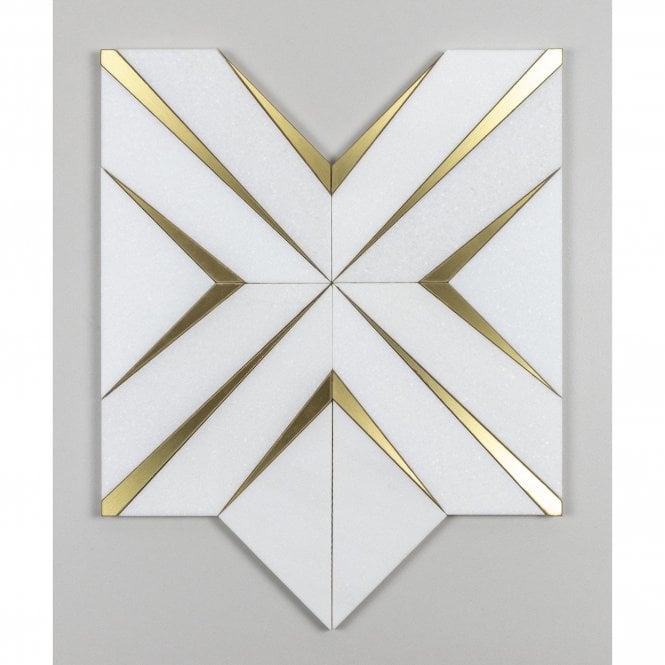 Labrynth Thassos & Gold Brass 30.5cm x 30.5cm Mosaic Tile