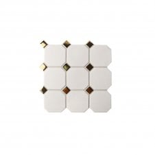 Large Octagon White Matt Gold Dot 30.1cm x 30.1cm (9.52cm x 9.52cm) Mosaic Tile