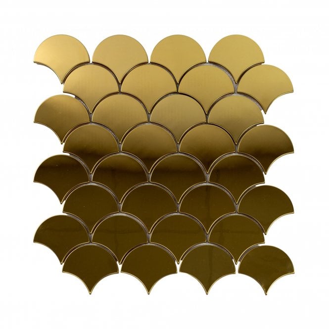Lux Gold Fan Gloss (6.1cm x 7.1cm) 29cm x 29cm Mosaic Tile