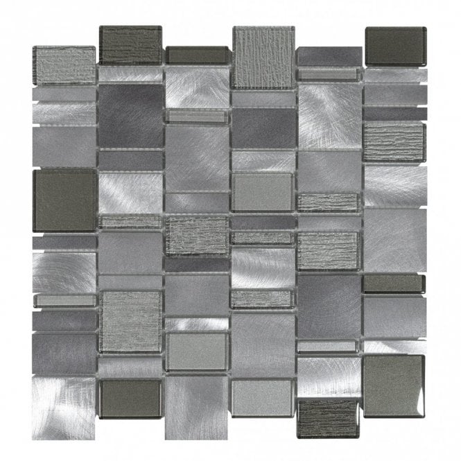 Milan Grey Glass Metal Random 29.8cm x 30cm Mosaic Tile